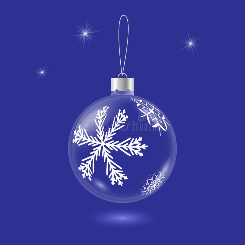 Vector transparent glass christmas tree ball with snowflake pattern