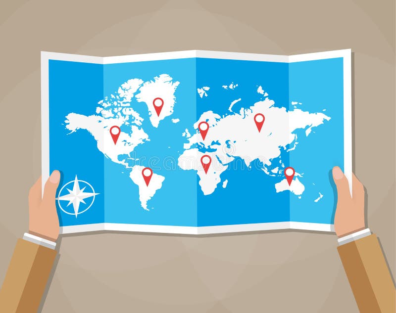 Vector Travel World Map In Hands Stock Vector