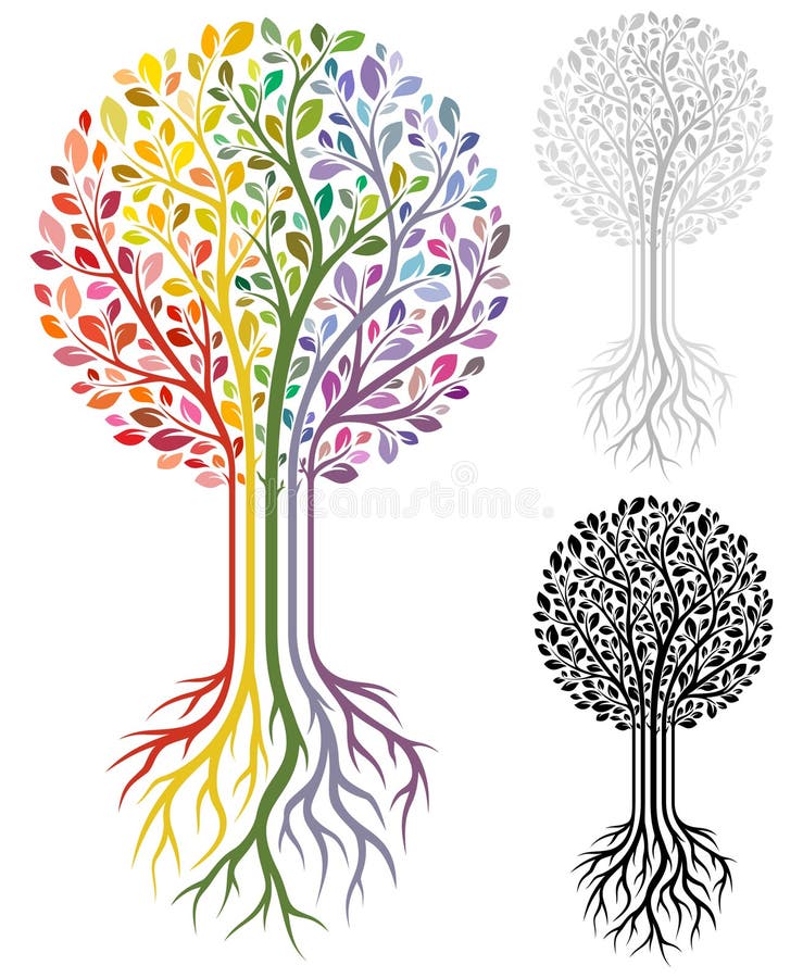 Vector tree; isolated on white. Rainbow landscape painting vectors