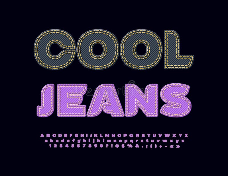 Vector Trendy Emblem Cool Jeans. Violet Jeans Font. Creative Set of ...