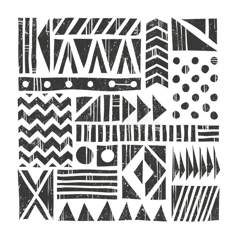 Vector tribal background. Abstract pattern with primitive shapes. Hand drawn illustration. stock illustration
