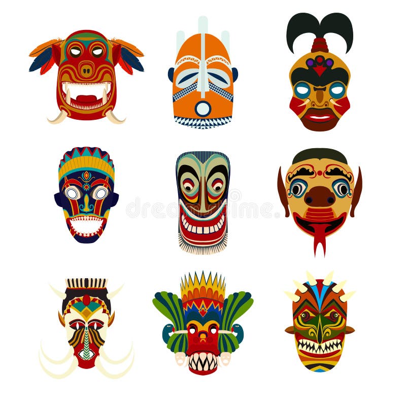 Tribal masks set stock vector. Illustration of collection 81897041