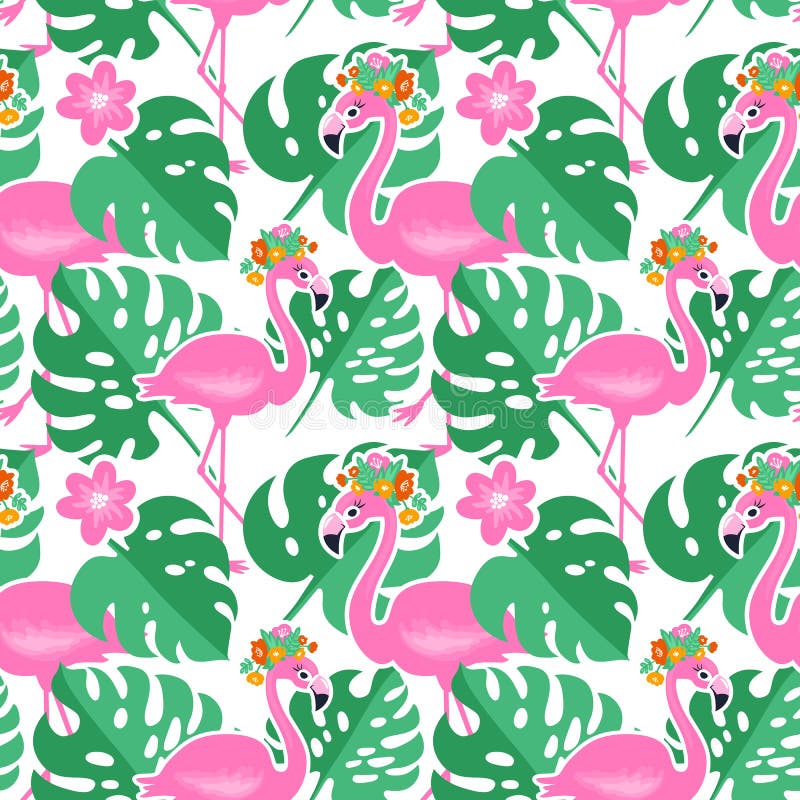 Vector tropisch naadloos patroon met roze flamingo, keerkring leav royalty-vrije illustratie Vector tropisch naadloos patroon met roze flamingo, keerkring leav royalty-vrije illustratie