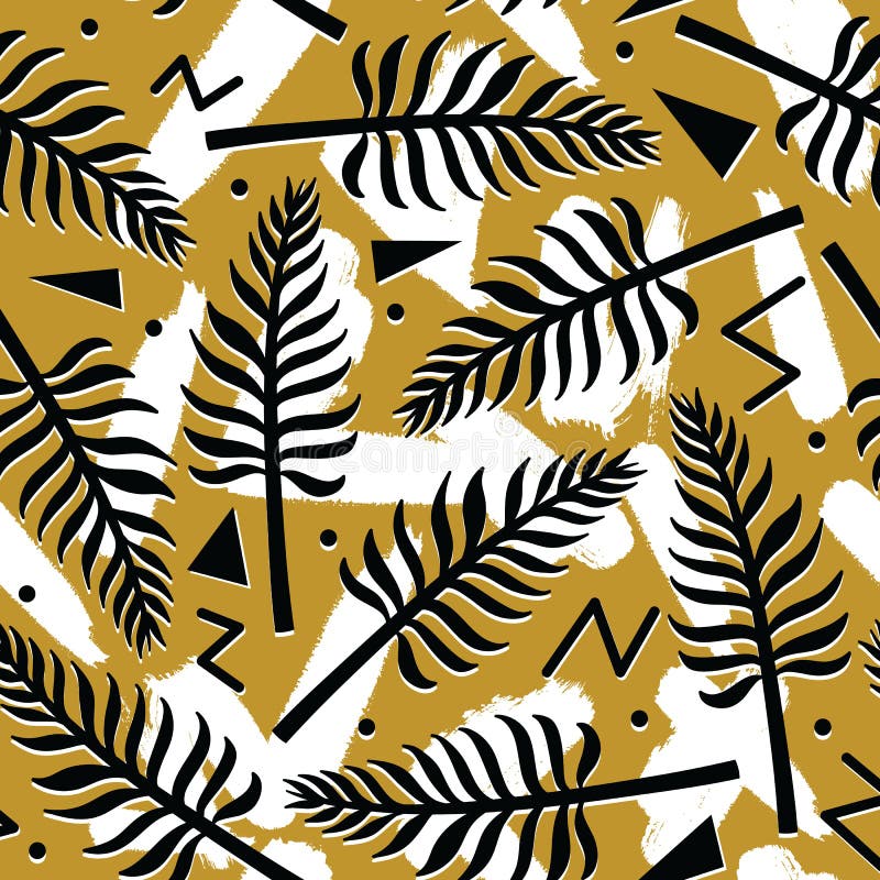 Vector tropisch naadloos patroon met uitheemse gewassen op eenvoudige abstracte geometrische achtergrond royalty-vrije illustratie Vector tropisch naadloos patroon met uitheemse gewassen op eenvoudige abstracte geometrische achtergrond royalty-vrije illustratie