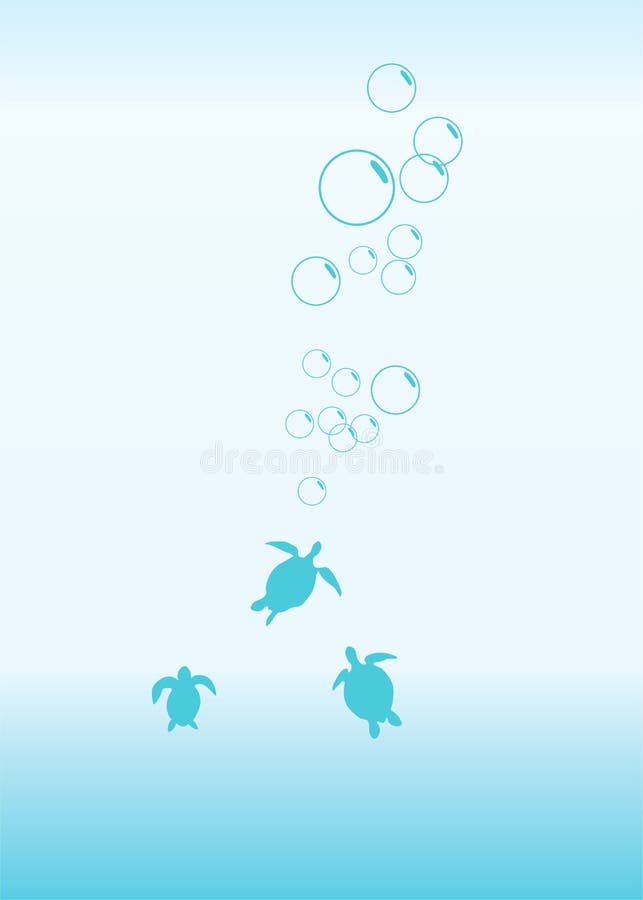 Illustration of little turtles with bubbles in the deep sea. Illustration of little turtles with bubbles in the deep sea