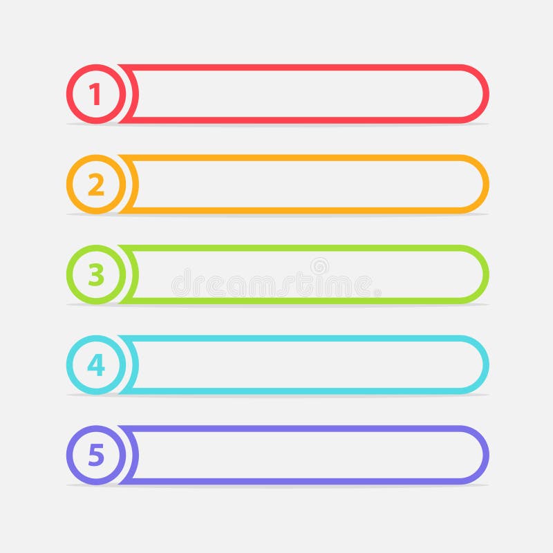Vector Twee Drie Vier Vijf stappen, vooruitgang of het rangschikken van banners met kleurrijke markeringen stock illustratie Vector Twee Drie Vier Vijf stappen, vooruitgang of het rangschikken van banners met kleurrijke markeringen stock illustratie