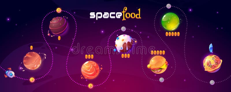 Vector ui design space food game level map stock illustration