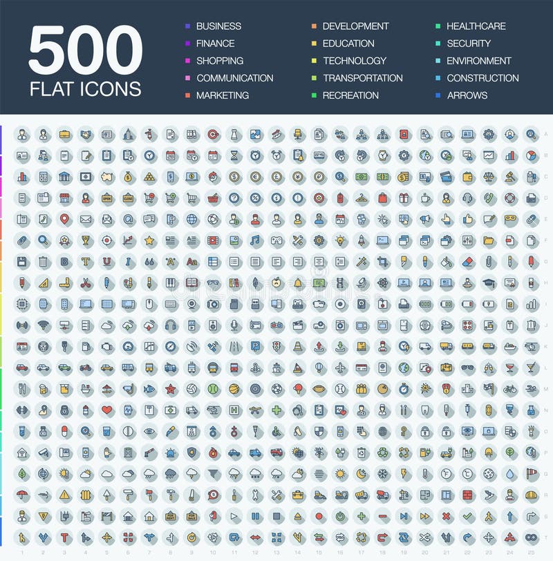 Vector uma ilustração 500 da linha fina lisa ícones da Web da cor ilustração stock Vector uma ilustração 500 da linha fina lisa ícones da Web da cor ilustração stock