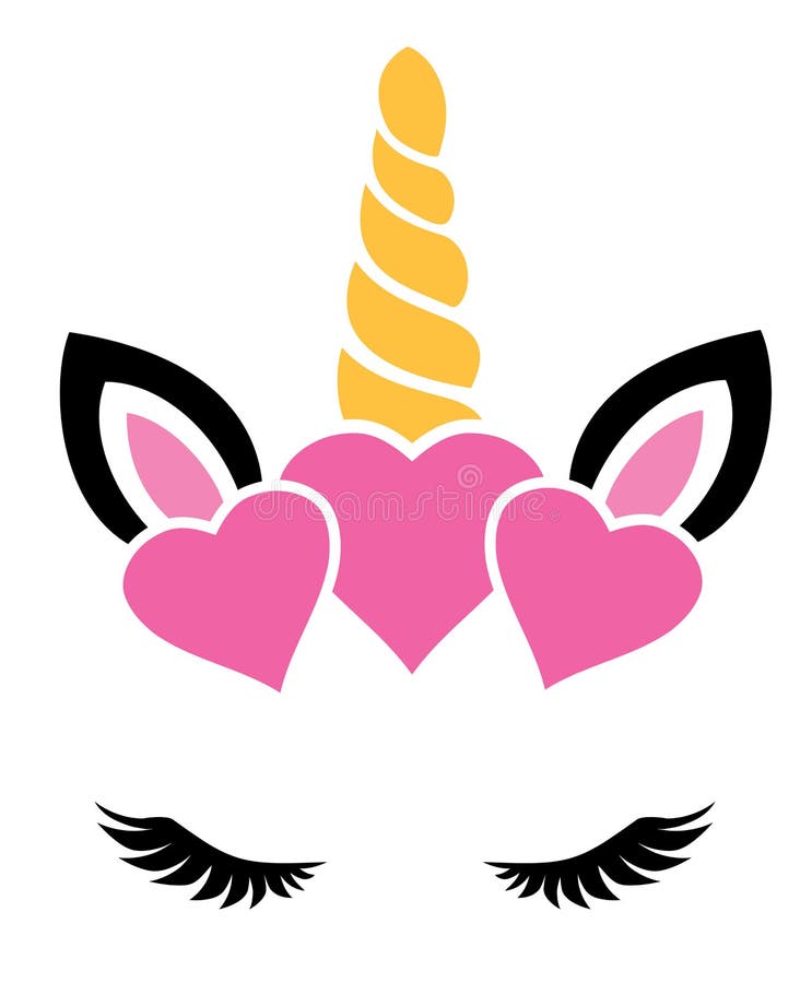 Vector cute unicorn face with pink hearts. stock illustration