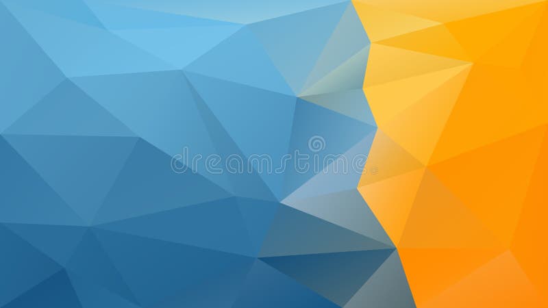 Vector unregelmäßigen polygonalen Hintergrund - Dreieckniedriges Polymuster - Himmelblau und gelb-orangeer Farbstreifen auf recht stock abbildung