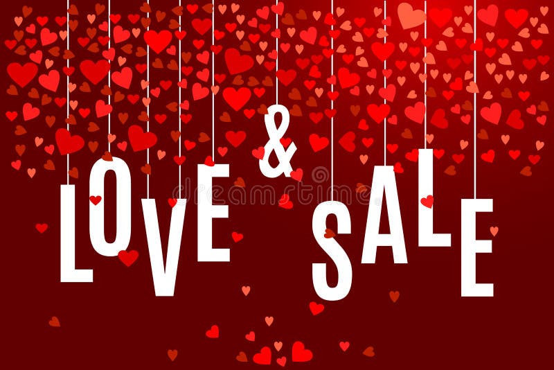 Vector Valentine`s day Love and Sale banner template with red hearts on dark wine background vector illustration Vector Valentine`s day Love and Sale banner template with red hearts on dark wine background vector illustration