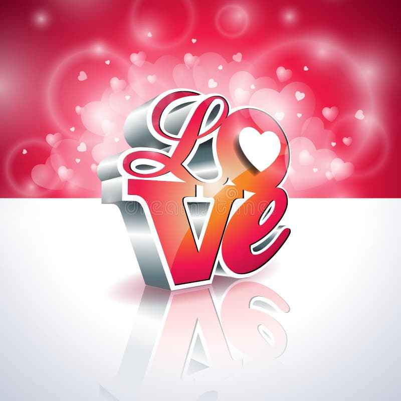 Vector Valentines Day illustration with 3d Love typography design on shiny background. royalty free illustration