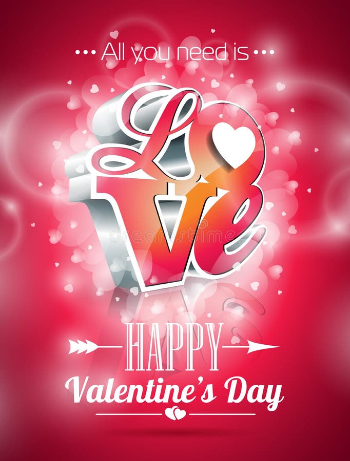 Vector Valentines Day illustration with 3d Love typography design on shiny background. royalty free illustration