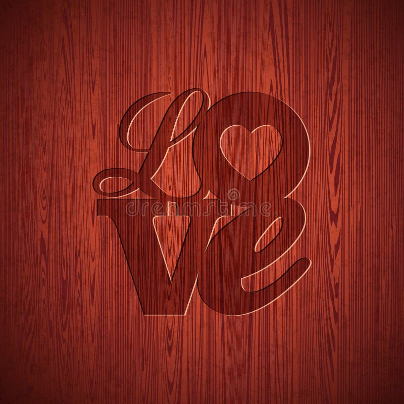 Vector Valentines Day illustration with engraved Love typography design on wood texture background. vector illustration