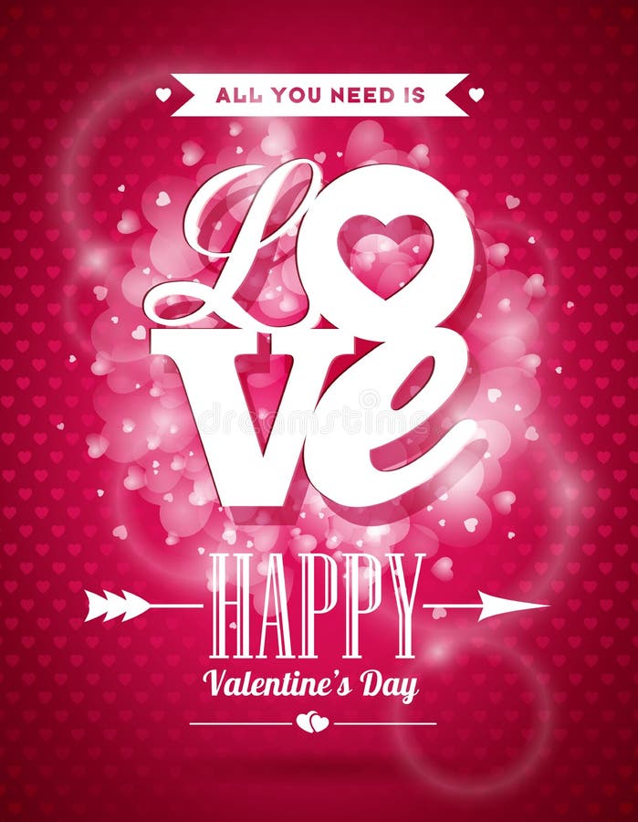 Vector Valentines Day illustration with Love typography design on shiny background. stock illustration