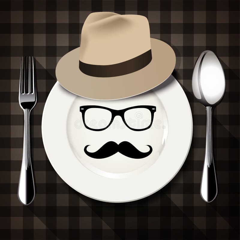 Vector van Hipster-stijl op witte plaat met lepel en vork vector illustratie Vector van Hipster-stijl op witte plaat met lepel en vork vector illustratie