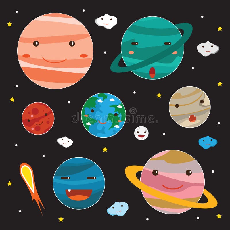 Planeten Schattige Karakter Vector vector illustratie