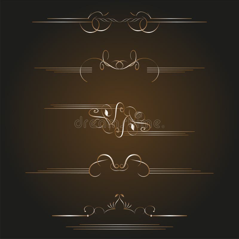 Vector vastgestelde gouden kalligrafische ontwerpelementen stock illustratie Vector vastgestelde gouden kalligrafische ontwerpelementen stock illustratie