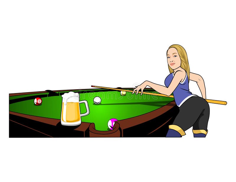 Vector - Vector Illustration of a Girl Plays Billiards Stock Vector -  Illustration of cartoon, black: 150608707