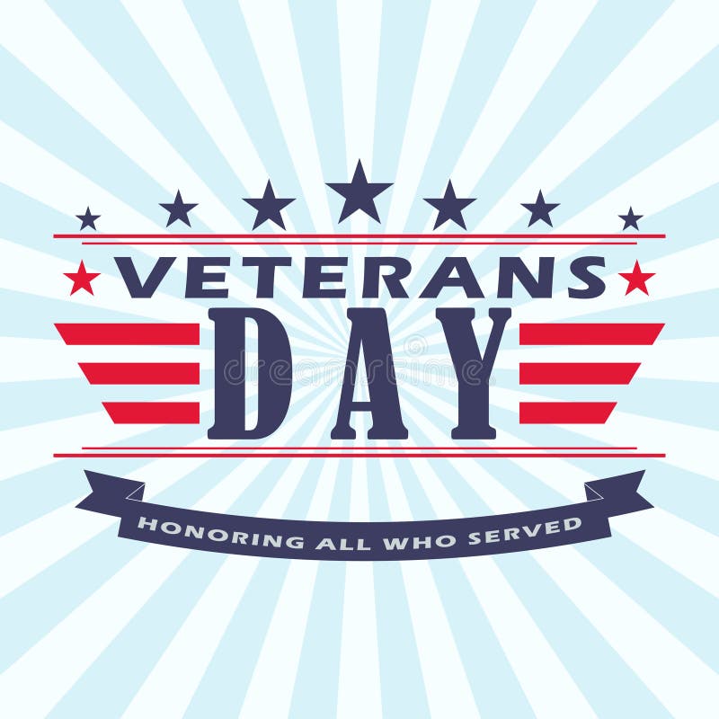 Vector Veterans Day Background With Stars Ribbon And Lettering