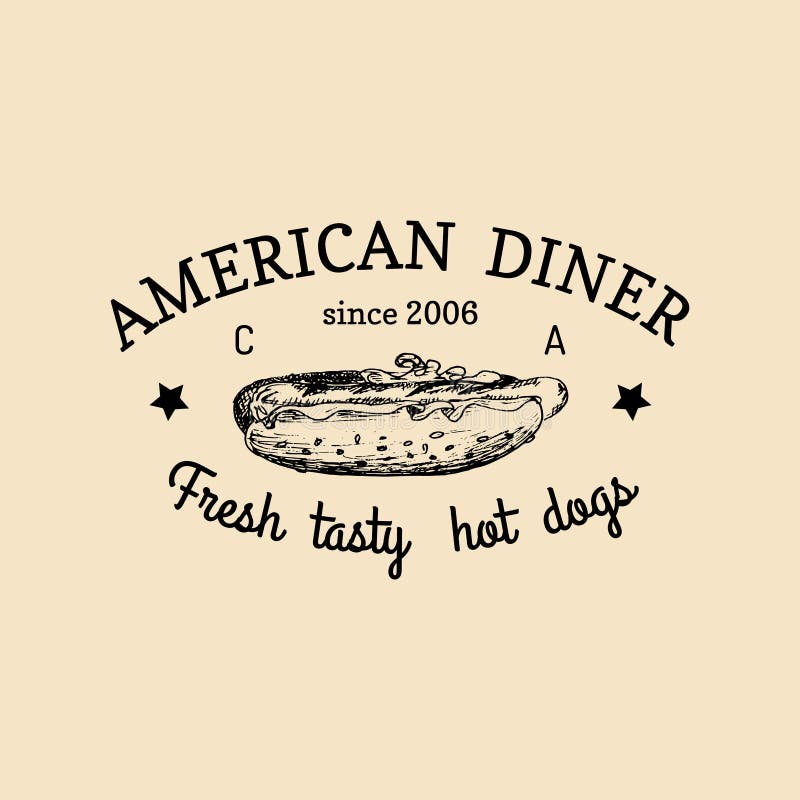 Vector Vintage Fast Food Logo Retro Hand Drawn Hot Dog Label