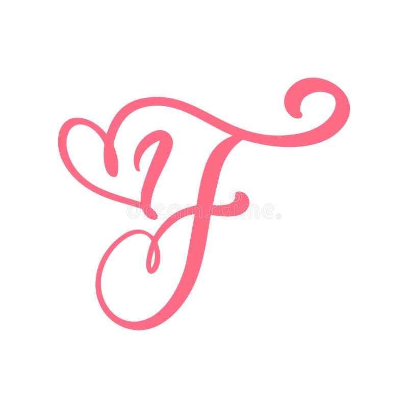 Vector Vintage floral monogram letter F. Calligraphy element heart logo Valentine card flourish frame. Hand drawn Love