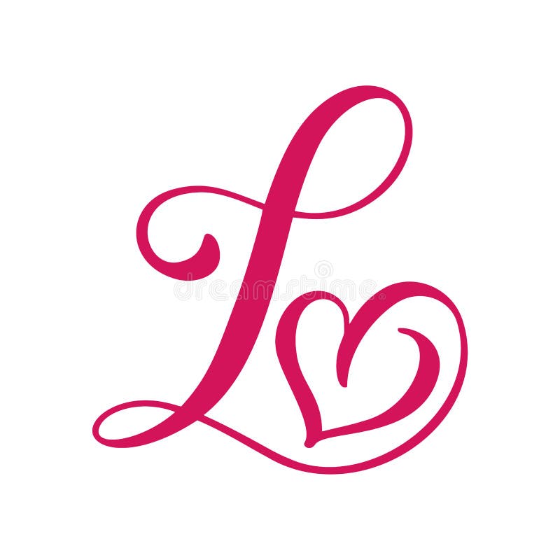 Vector Vintage floral monogram letter L. Calligraphy element heart logo Valentine card flourish frame. Hand drawn Love