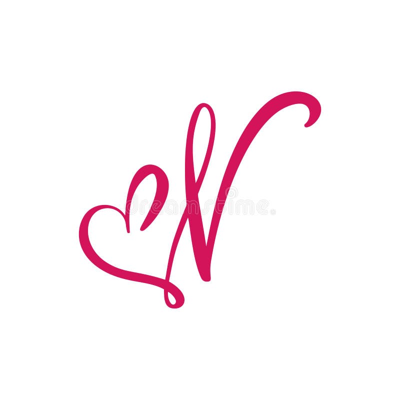 Vector Vintage floral monogram letter N. Calligraphy element heart logo Valentine card flourish frame. Hand drawn Love