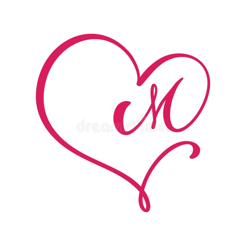 Vector Vintage kwiatowy monogram M Logo elementu kaligraficznego Ramka kwitnąca walentynki Ręczny znak sercowy