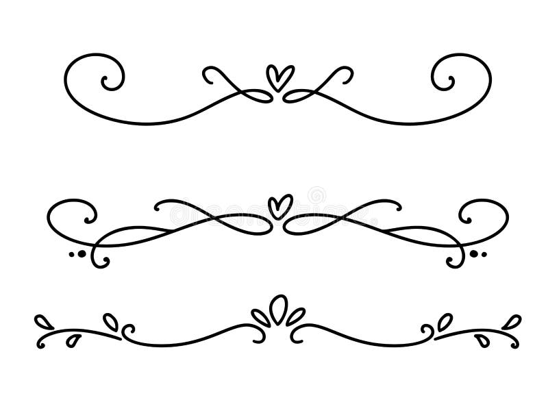 Vector vintage line elegant valentine dividers and separators, swirls and corners decorative ornaments. Floral lines filigree