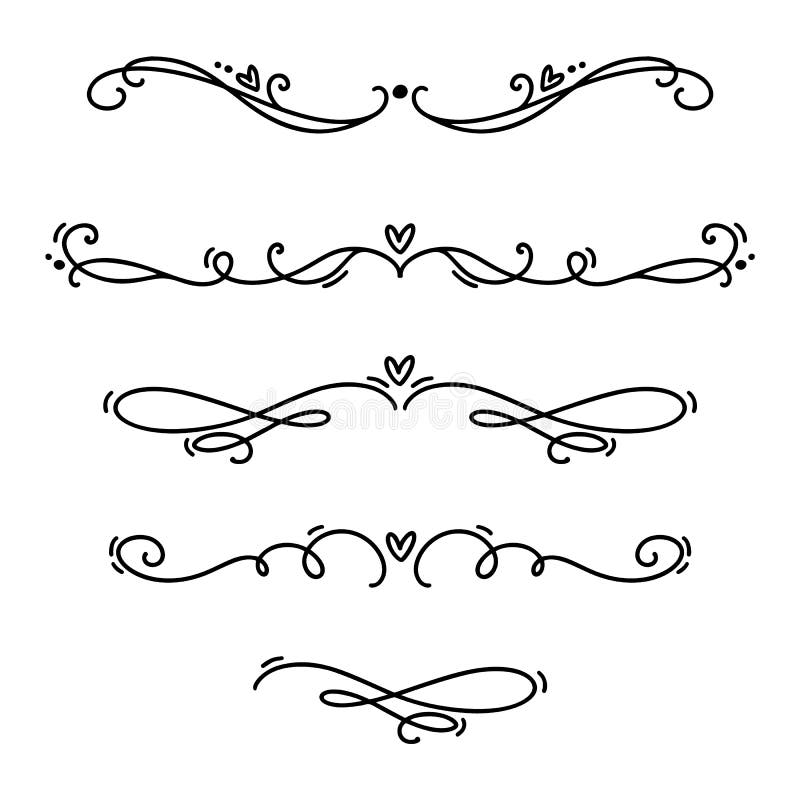 Vector vintage line elegant valentine dividers and separators, swirls and corners decorative ornaments. Floral lines filigree