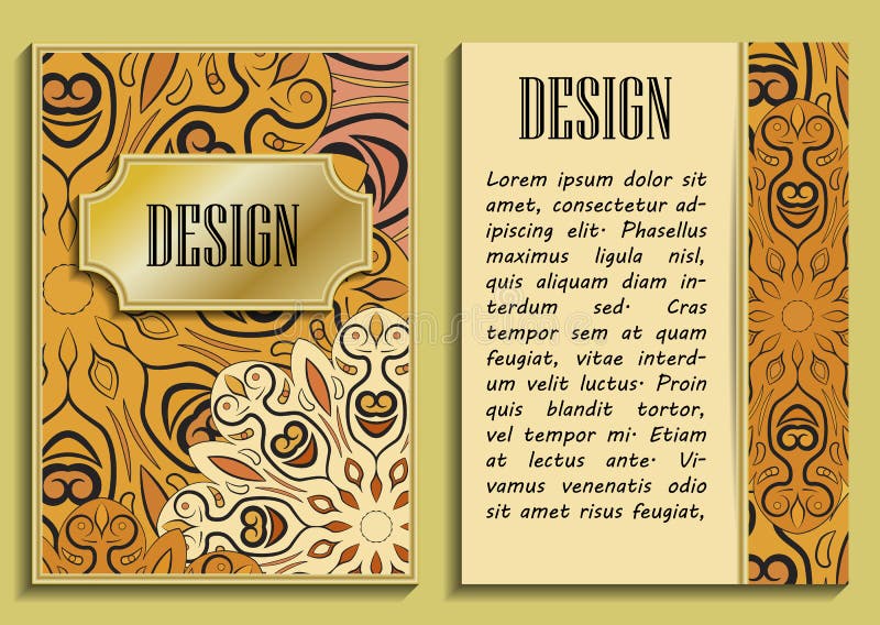 Vector vintage luxury vertical invitation with a beautiful baroque lace pattern and border. Golden design. royalty free illustration Vector vintage luxury vertical invitation with a beautiful baroque lace pattern and border. Golden design. royalty free illustration