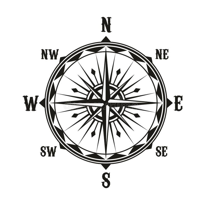 Vector vintage navigation compass symbol stock illustration