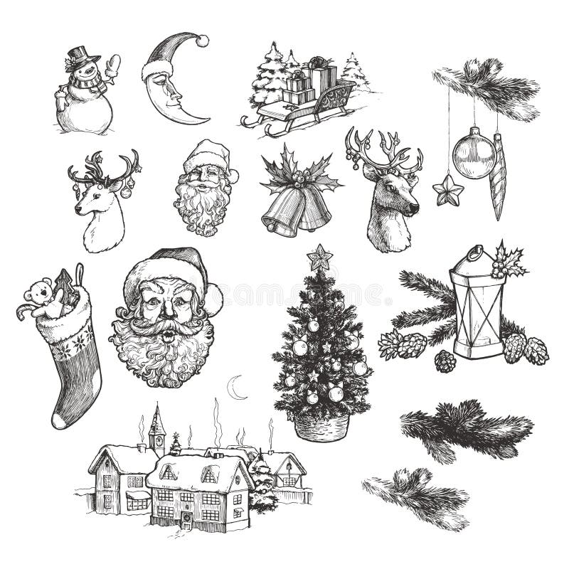 Vintage Christmas Tree Drawings Stock Illustrations – 433 Vintage