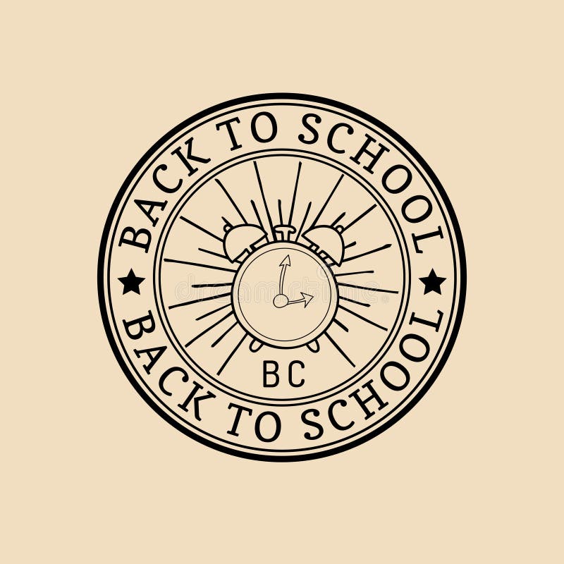 Vector vintage Welcome Back to school logo or badge. Retro sign with alarm clock. Children education icon. vector illustration Vector vintage Welcome Back to school logo or badge. Retro sign with alarm clock. Children education icon. vector illustration