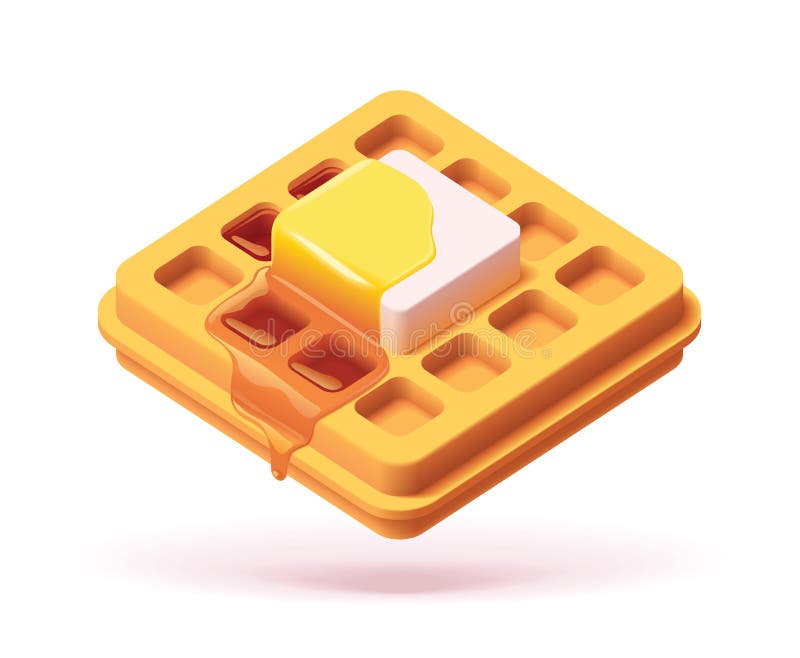 Vector waffle with butter and pouring maple syrup icon. Vector waffle with butter and pouring maple syrup icon