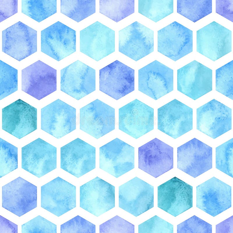 Vector Watercolor Geometric Seamless Pattern with Blue Hexagons royalty free illustration Vector Watercolor Geometric Seamless Pattern with Blue Hexagons royalty free illustration