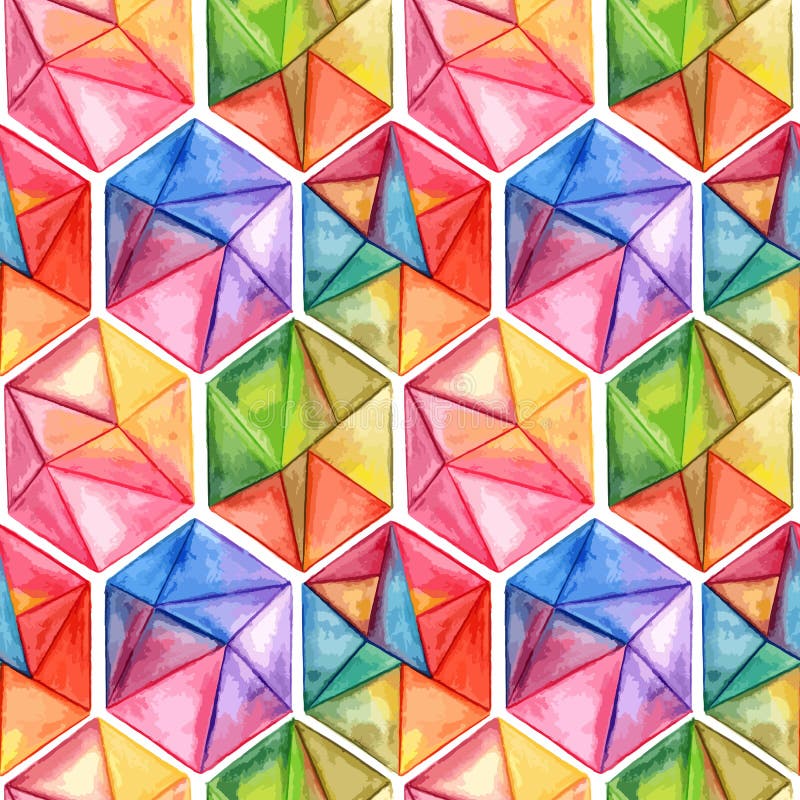 Vector Watercolor Geometric Seamless Pattern with Hexagons royalty free illustration Vector Watercolor Geometric Seamless Pattern with Hexagons royalty free illustration