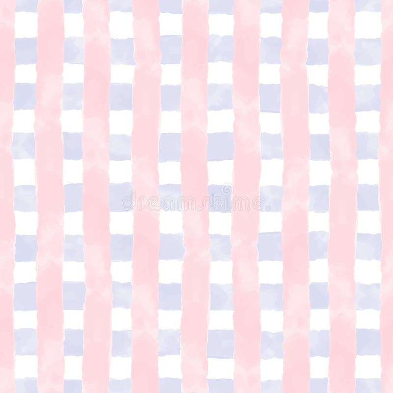 Vector watercolor grid blue and pink stripes seamless. Repeating hand drawn background.
