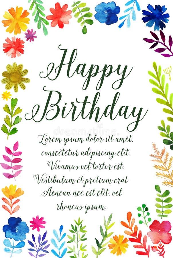 Happy Birthday Floral Frame, Vector Doodle Invitation Background ...