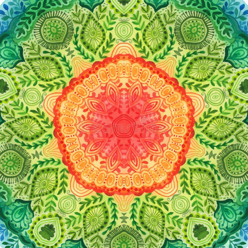 Vector watercolor mandala. Decor for your design, lace ornament. Round pattern, oriental style. stock illustration