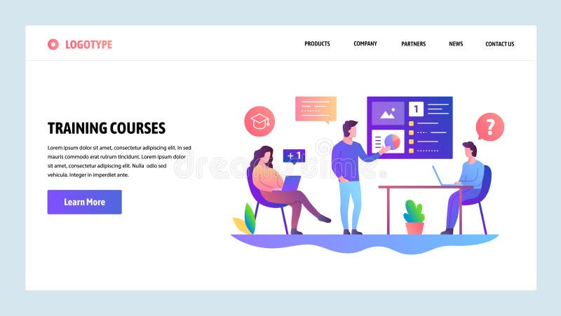 Vector web site design template. Business meeting and presentation. Training course with tutor. Landing page concepts stock illustration