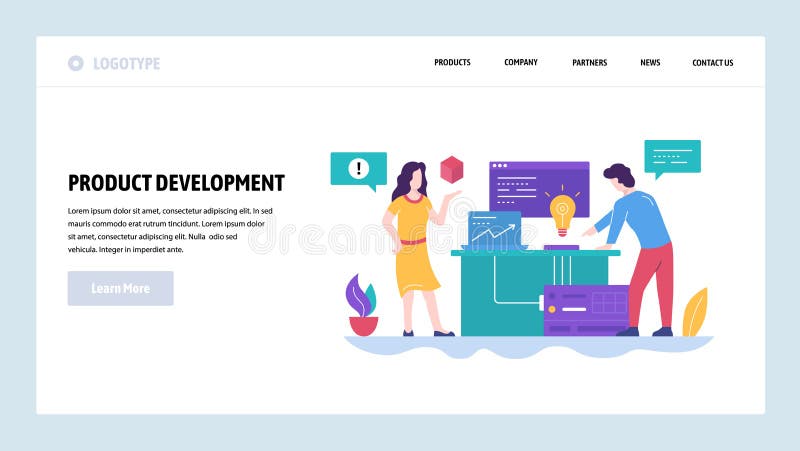 Vector web site design template. New product development, creatice idea. Team work in office. Landing page concepts for vector illustration