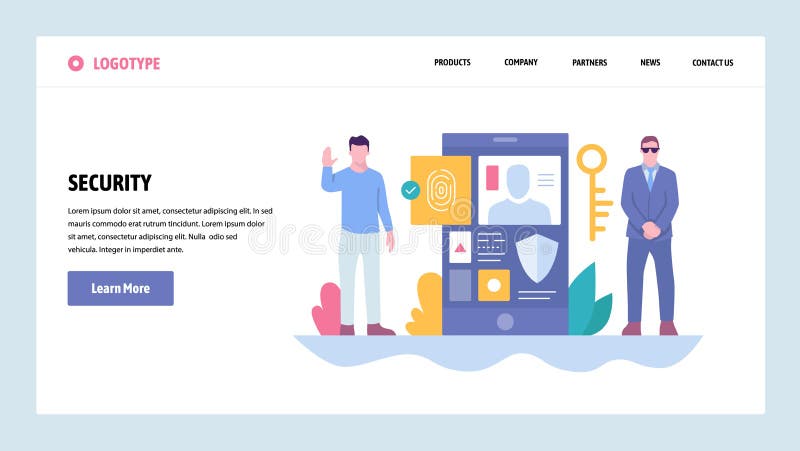 Vector web site gradient design template. Cyber security and secure access. Mobile phone fingerprint login. Landing page vector illustration Vector web site gradient design template. Cyber security and secure access. Mobile phone fingerprint login. Landing page vector illustration