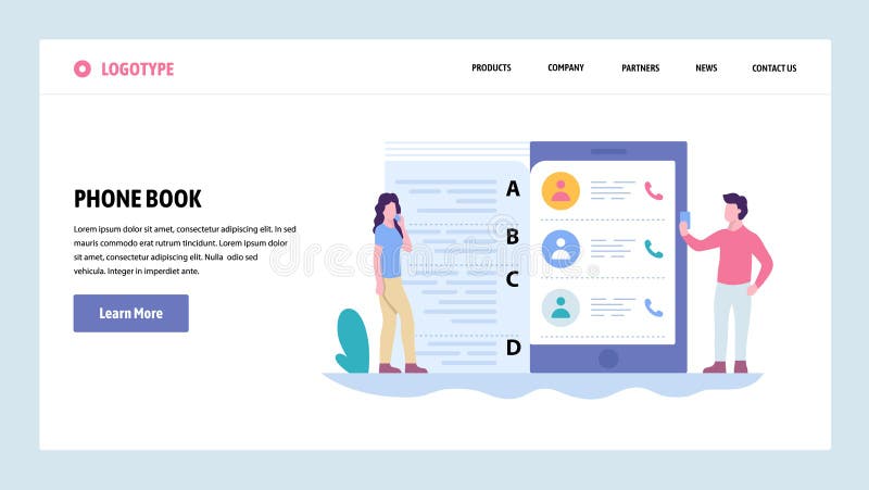 Vector web site gradient design template. Mobile phone contacts list. Landing page concepts for website and mobile stock illustration