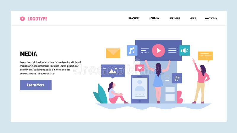 Vector web site gradient design template. Online digital media content. Music, video and photo content. Landing page royalty free illustration