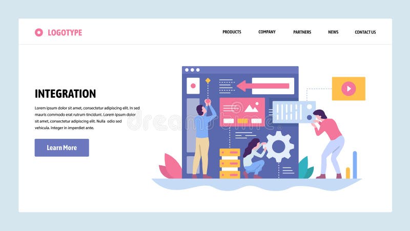 Vector web site gradient design template. Software and website development. Team building new app integration. Landing royalty free illustration