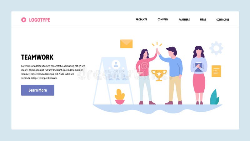 Vector web site gradient design template. Teamwork success. Team business leadership. Landing page concepts for website royalty free illustration