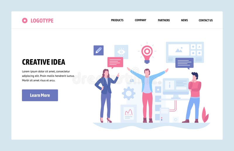 Vector web site linear art design template. Creative idea and business solutions concept. Landing page for website and royalty free illustration