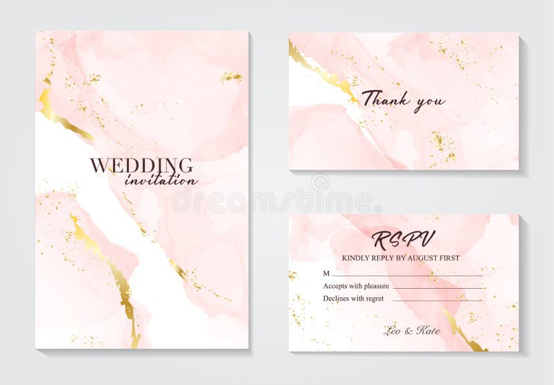 Vector wedding invitation set with liguid fluis background. Rose gold foil marble decoration luxury design. Grunge royalty free illustration Vector wedding invitation set with liguid fluis background. Rose gold foil marble decoration luxury design. Grunge royalty free illustration